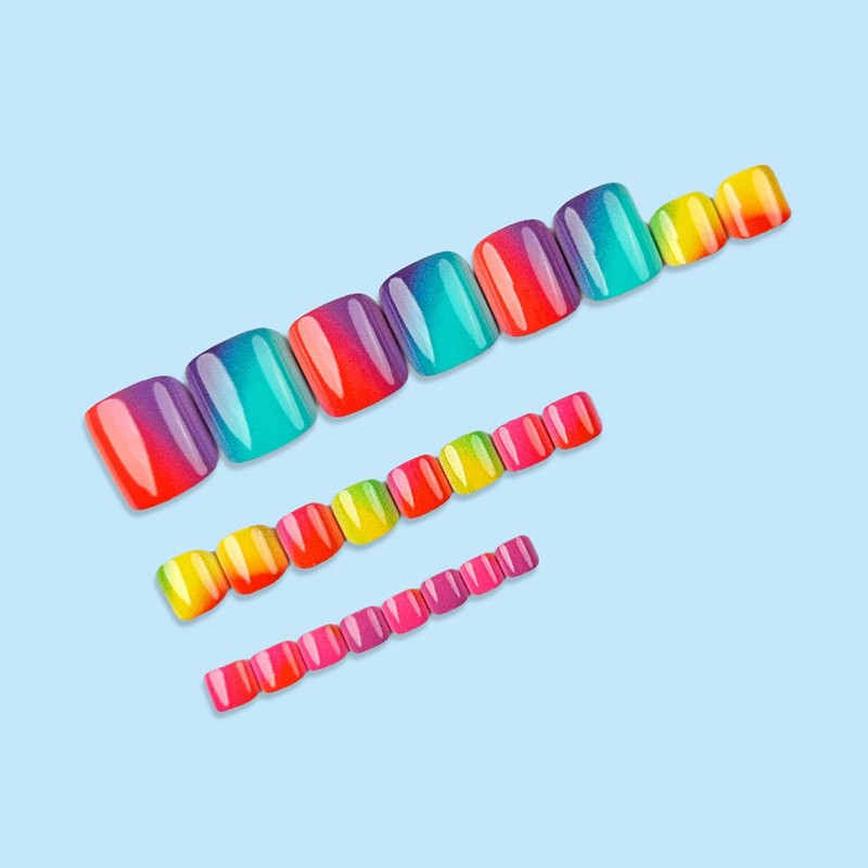 24Pcs Rainbow Colorful Press on Toenails Short Square Fake Toe