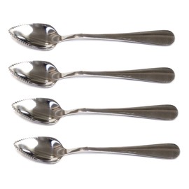 Chef Craft Set of 4 Stainless Steel Grapefruit Spoons, Serrated Edges, Silver