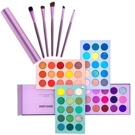 Beauty Makeup Kit, 60 Color Eyeshadow Palette & 5 Makeup Brushes Set, 4 in 1 Board High Color Glitter Matte Eyeshadow Rotating Pearlescent Naked Eye Makeup Palette
