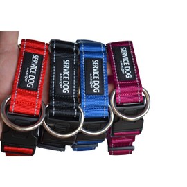 Albcorp Reflective Service Dog Collar - Service Dog Rubber patch - Durable D-Ring for Service Animal Leashes or ID tags, XL, Red