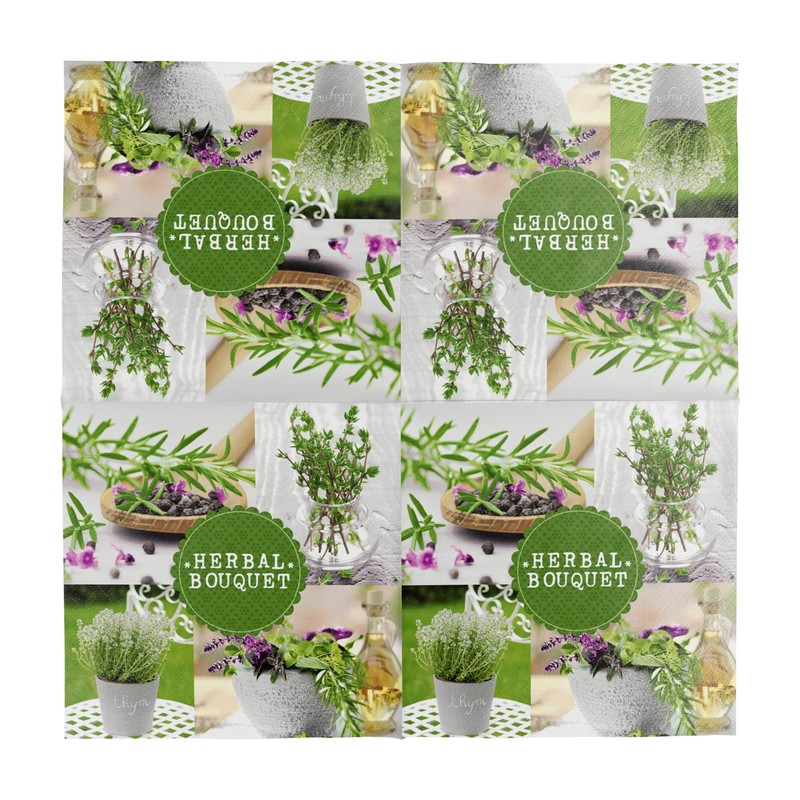 HEKU 100 napkins, 3-ply, 33 x 33 cm, herbs, absorbent