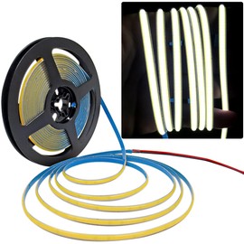 Tesfish LED Strip Light 24 V, 5 mm Wide Ultra Thin Band COB White 6000 K 5 m 480 LEDs/M Total 2400 LEDs Neon Light Flexible Light Strip for Party, Counter, Shelf, Home Decor