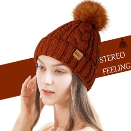 REDESS Women Winter Pompom Beanie Hat with Warm Fleece Lined, Thick Slouchy Snow Knit Skull Ski Cap