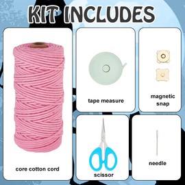 INFUNLY Dark Pink DIY Macrame Bag Kit for Adults Beginners Girls Bohemian Shoulder Bag Handmade Knotting Handbag Kit with Video and Instruction Crochet Bag Kit for Women Holiday Beach Decor