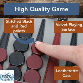 WE Games Backgammon Set, Burgundy/Black Leatherette Case, 18 x 11 in. Closed; 22 x 18 in. Open, Family Board Games, Board Games for Adults and Family, Travel Board Games, 2 Player Games