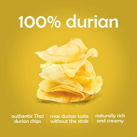 Mark Wiens Durian Chips Thai Snack - Asian Mornthong Fruit Snack Gluten free Vegan Healthy Dehydrated Durian Fruit, Veggie Snack Crispy Fruit Dry Fruit Made from 100% Real Durian, Pack of 4 x 1.65 oz.