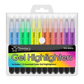 Thornton's Office Supplies School Twist-Retractable Bible Safe No Bleed Through Gel Highlighters Study Kit, Great For Journaling, Pack of 12 (Assorted)