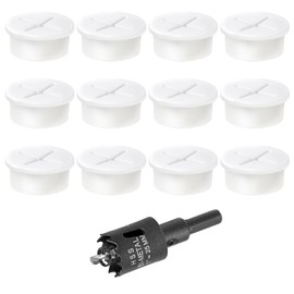 1" White Desk Grommet, JTemgle Flexible Cable Grommet with Bi-Metal Hole Saw Cross Rubber Cable Hole Cover Wire Organizer Caps Desktop Cord Management for Home Office TV Stands Tabletops, 13 Pieces