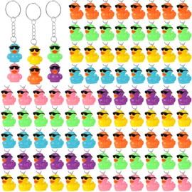 Roowest 24 Pcs Mini Resin Duck Keychains Bulk Mini Sunglasses Resin Ducks Charms Pendant Accessories for Gifts Birthday Party Favors Baby Shower