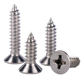 KOSJETHAS #4 x 3/8" Wood Screws Flat Countersunk Head Sheet Metal Screws Phillips Drive, 304 Stainless Steel 18-8, Self Tapping Screws, Pack of 100