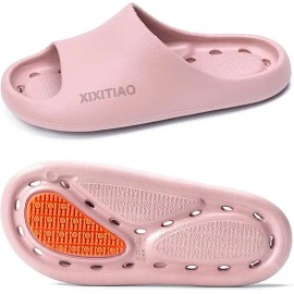 XIXITIAO Summer White EVA Thick Soled Anti-slip Home Shower Slippers for Men and Women Leisure Outside Cloud Slides SandalsColor: Pink, EUR Size: 44-45 (10 Women/9 Men)