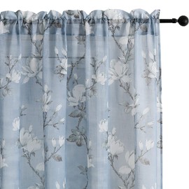SMILE WEAVER Sheer Curtains 84 inches Length for Living Room 2 Panels,Blue Light Filtering Curtains,Floral Semi Sheer Curtain Voile Linen Textured Rod Pocket Kitchen Window Drapes for Bedroom