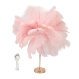 Feather Table Lamp 3 Color Dimmable Touch Switch USB Plug in Romantic Modern Decorative Bedside Light for Bedroom Pink
