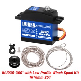 INJORA 35KG Digital Servo Waterproof 360° Rotation and 25T 8mm*16mm Servo Winch Spool for SCX10 PRO RC Crawler Car Boat Model(8mm*16mm)