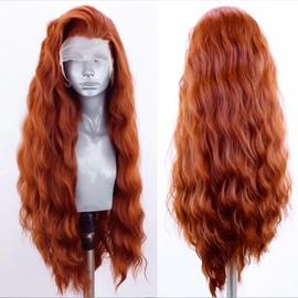 ELESTY Copper Red Synthetic Lace Front Wigs Loose Wavy Long Heat Resistant Fiber Hair Glueless Lace Wigs Side Part Natural Looking Daily Party Wigs for Women