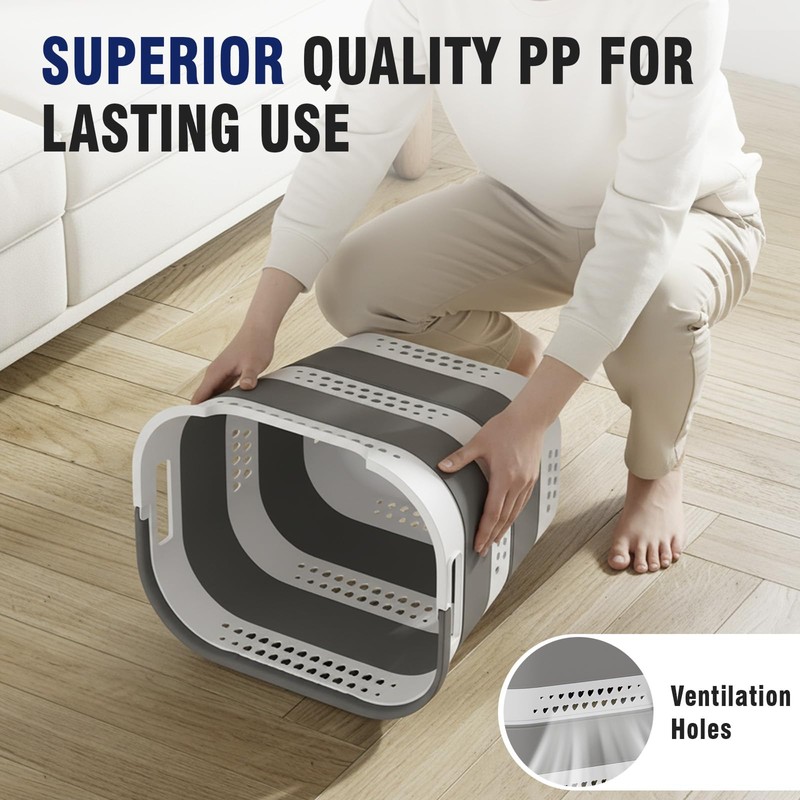 Collapsible Plastic Laundry Basket Hamper with Handles, Large 42L Portable