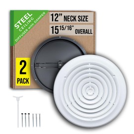 Handua [2 Pack] Fits 12 Inch Neck Air Duct | Steel Round Air Supply Diffuser for Ceiling 12" Neck Steel Butterfly Damper&Handle Included | Round Diffuser Vent Cover | White | Out. Dim.: 15-15/16"