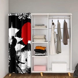 Feelyou Samurai Doorway Curtain Privacy 1 Panel, 34"x80" Sunset 30%-50% Blackout Insulated Thermal Curtain Red Sun Japanese Wave Home Decor Door Cover Curtain Japanese Ukiyoe Theme Window Treatments