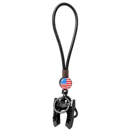 BAKAFOH Key Fob Case Sporty Key Shell Ignition Key Cover Holder with Dark Leather Cord Lanyard Key Chain For All Can Am Ryker Models Accessories(Black with US Flag Pattern), Black With Us Flag Pattern