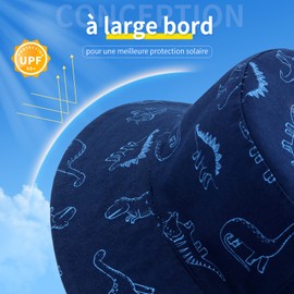 SEYUFN Bob Sun Hat Baby Fishing Hat with Wide Brim Sun Hat Girls Adjustable Cotton Hat UV Protection Summer Hat for Children, royal blue dinosaur