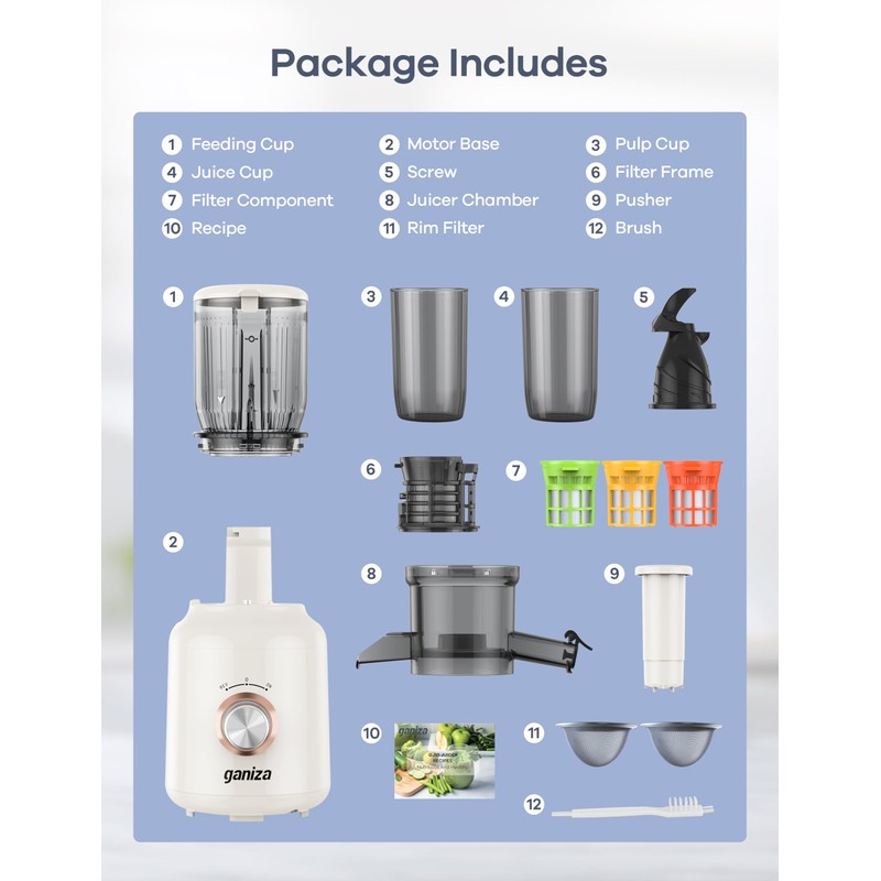 Ganiza Juicer Machines, Cold Press Juicer with 4.3" Large Feed