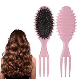 Boperzi Curly Hair Brush, Curl Brush, Boar Bristle Hair Brush Styling Brush, 2024 New Curly Hair Brush for Detangling for Combing Men and Women (Pink)