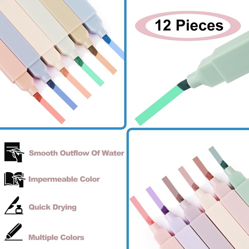 GOTFUN Pack of 12 Pastel Highlighter Pens, Marker Pastel Aesthetic
