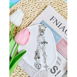 Meefisher Cute Y2K Aesthetic Cross Charm Keychain Star Accessories for Backpack Purse (Skull cross)