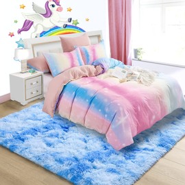 Noahas Soft Shaggy Area Rug, Fluffy Bedroom Rugs for Kids Room Girls Boys Bedroom, Cute Fuzzy Dorm Rug Small Bedside Carpet Plush Nursery Playroom Accent Rugs, 3x5 Feet, Blue