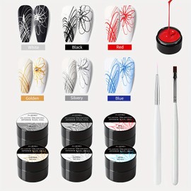 Six Color Spyder Nail Gel Polish Artistic Designs Spider Gel for Nails, Paint Wire Long Lasting Spider Gel, Drawing Gel Polish for Line Outstanding effect Nail Art Enthusiasts & Professionals!