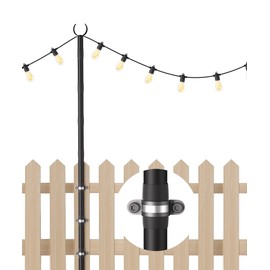 Tigerden 10Ft String Light Poles for Fence & Deck Railing, Outdoor Light Stand with Fence Brackets, Heavy-Duty Metal Poles for Backyard, Garden & Patio Party Lighting, Rustproof & Adjustable