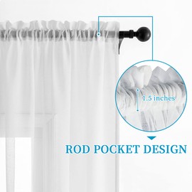 Anjee White Sheer Curtains 108 Inches Length 2 Panels Set Linen Textured Rod Pocket Window Treatment Semi Sheer Gauze Voile Drapes for Living Room Sliding Door, 52 x 108 Inch