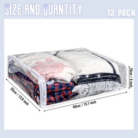 Kingdder 12 Pcs Clear Vinyl Zippered Storage Bags 15.8 x 13.8 x 4 Inch Sweater Storage Bags Plastic with Zipper Moth Proof Bed Sheet Organizer for Blankets Clothes Closet Sweater Quilt Pillow