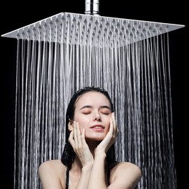 INGEQUIS Cabeza de Ducha de Lluvia de Alta Presión, Regadera Cuadrado de Acero Inoxidable, Cabezal de Ducha de Lluvia Ultra fina con Montaje Fijo, Aho