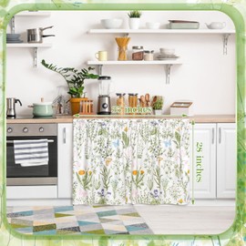 VitalCozy Cabinet Curtains 27.6" W x 35.4" L Sink Skirt for Bathroom Kitchen Spring Botanical Floral Cabinet Curtains for Classroom Home Farmhouse Rustic Drape Under Desk Privacy Drape for Laundry