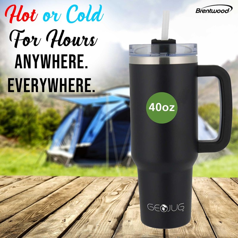 BRENTWOOD GEOJUG CMB-1200BK 40-Oz. Insulated Stainless Steel Tumbler Cup with
