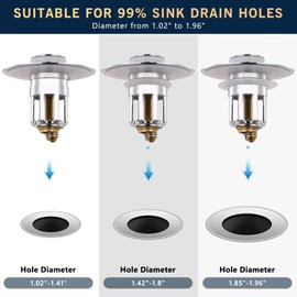 IKnhong Bathroom Sink Drain Stopper, Pop Up Drain Stopper for Bathroom Sink with Anti-Clogging Filter Basket, 2 in 1 Brass Sink Drain Plug Strainer Universal for 1.02-1.96 in Basin Drain Holes