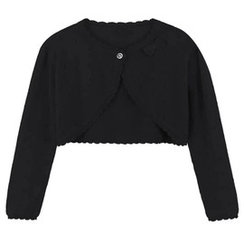Baby Girls Cardigan Sweater Bolero Shrugs Toddler Kids Knitted Long Sleeve Button Closure Cropped Dress Up Jacket Tops Black