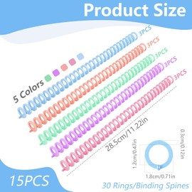 Pack of 15 Binding Combs Plastic Binding Combs 30 Rings Books Rings Plastic Binding Spiral Binding Spiral Binding Spine for A4 B5 A5 for DIY Paper Notebook for 70 Sheets
