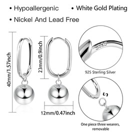 ASH'S CHOICE Silver 925 Women's Earrings, 14K Gold Earrings, Dupes Small Hoop Earrings with Ball Heart Pendant Drop Earrings Silver 925 Earrings Hanging Thick Lightweight Chunky Water Drop Earrings,