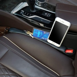 Supin 2 prices Car Seat Gap Filler Pad PU Leather Console Side Pocket Organizer and one cup for Cellphone Wallet Coin Key (Black)
