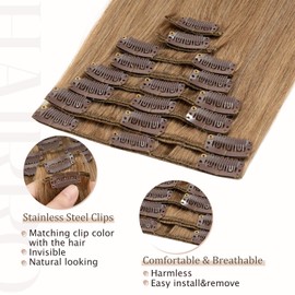 Hairro Clip in Hair Extensions Human Hair 14 inch #27 Dark Blonde 60g 100% Real Remy Human Hair 8pcs Clip in Hair Extension for Women Soft Smooth Natural Straight Hair