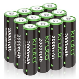 Kruta NiMH Rechargeable AA Batteries, 2000mAh 1.2V NiMH High Capacity Double AA Solar Rechargeable AA Batteries for Outdoor Solar Lights - Recharge up to 1200 Times, Pre-Charged (AA 2000mAh - Pack 12)