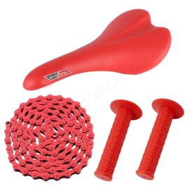 PRO+ PACKAGE DEAL: BICYCLE SEAT GRIPS CHAIN BMX ROAD FIXIE MTB CYCLING BIKES RED