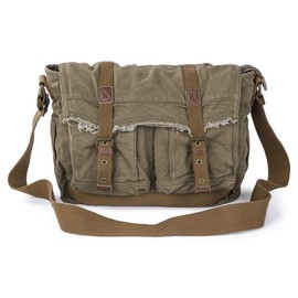 GOOTIUM Canvas Messenger Bag - Vintage Shoulder Bag Frayed Style Boho Purse, Field Tan