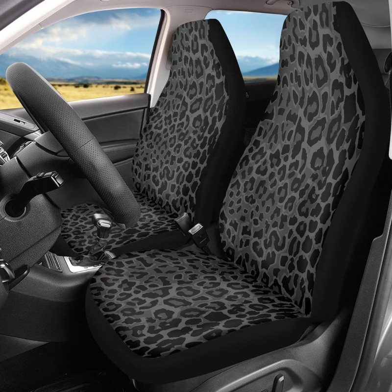 Talayituse Black Leopard Print Car Seat Covers 2pcs/Set High Back