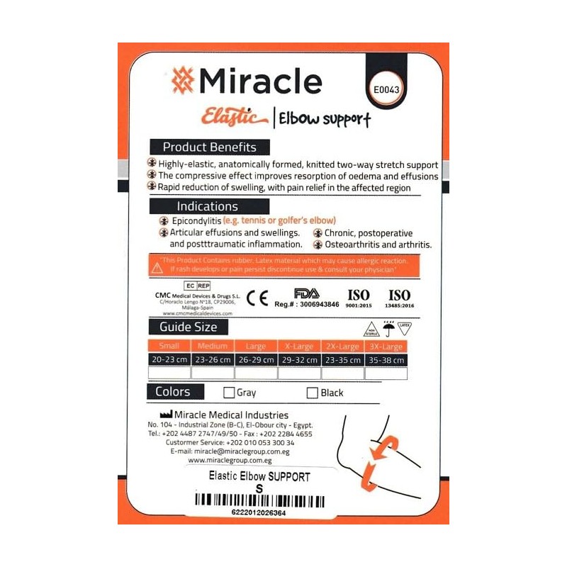 Miracle Manicotto/supporto per gomito per tendinite, extra sottile, senza lattice,