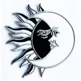 Black & White Crescent Moon Celestial Sun Half Kids Cartoon Iron on Patch Embroidered Patch Supplies for Jacket Bags Jeans Backpack Clothes DIY