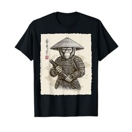 Samurai Warrior Monkey Japanese Katana Bushido Animal Art T-Shirt