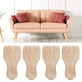 Pssopp Pack of 4 Furniture Feet, Wooden Furniture Feet, Solid Wood, Carved Replacement Table Legs, Furniture Legs for Sofa, Bed, Cabinet, Couch Chair (15 x 6 cm)